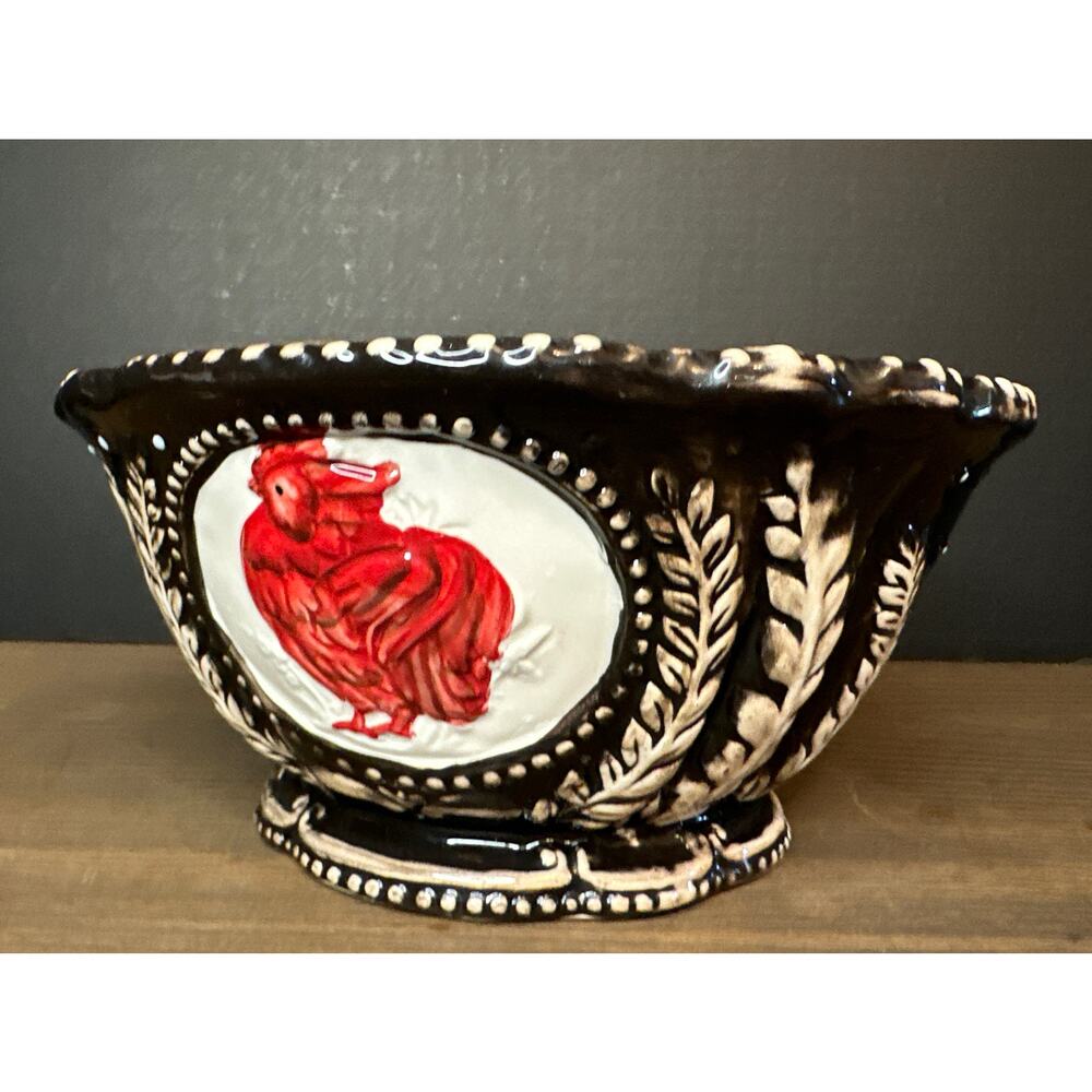 *Blue Sky Clayworks 2012 Chicken / Rooster Decorative Bowl Heather Goldmic Dish